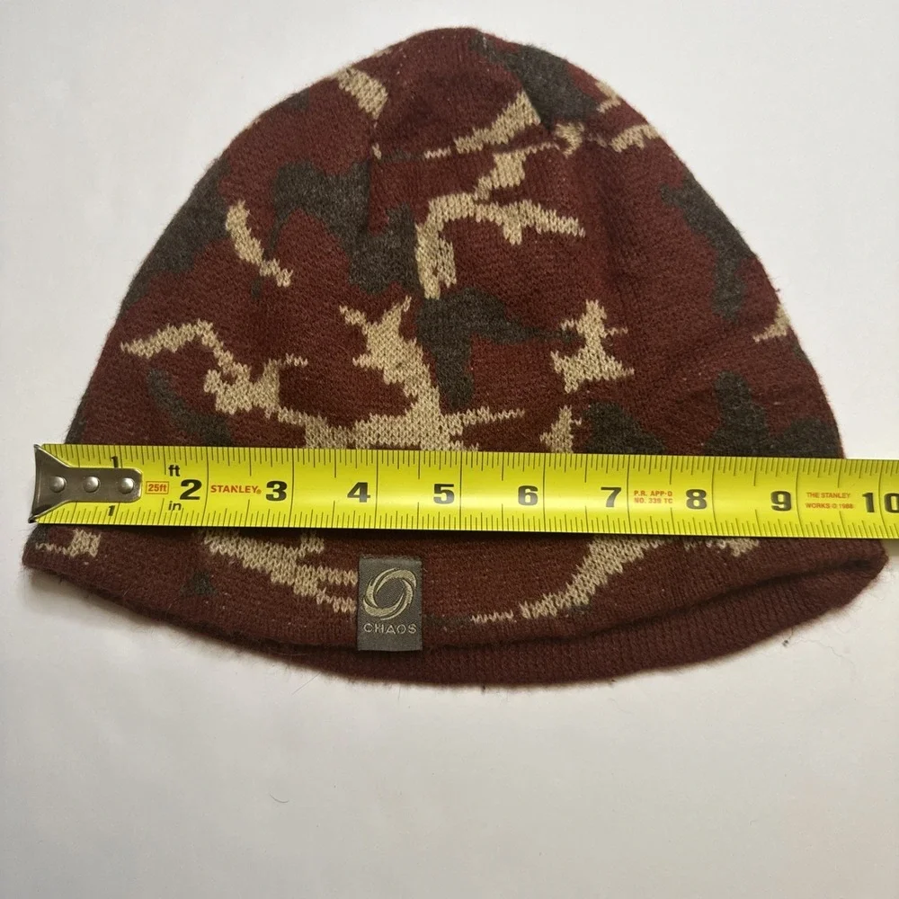 Chaos Mens Camo Beanie Burgundy Tan Knit Winter Hat Made in Canada RN 97913‎